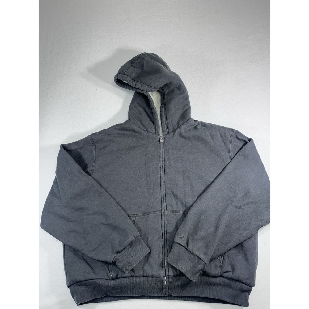 Hollister Sherpa Lined Hoodie Gray Full Zip Jacket Men's M Faux Fur Warm Winter